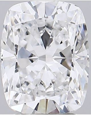 3.5-carat cushion diamond with E color, null cut, and VVS2 clarity.