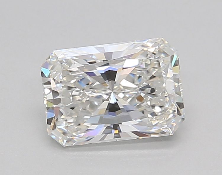 1.02-carat radiant diamond with E color, null cut, and VVS2 clarity.