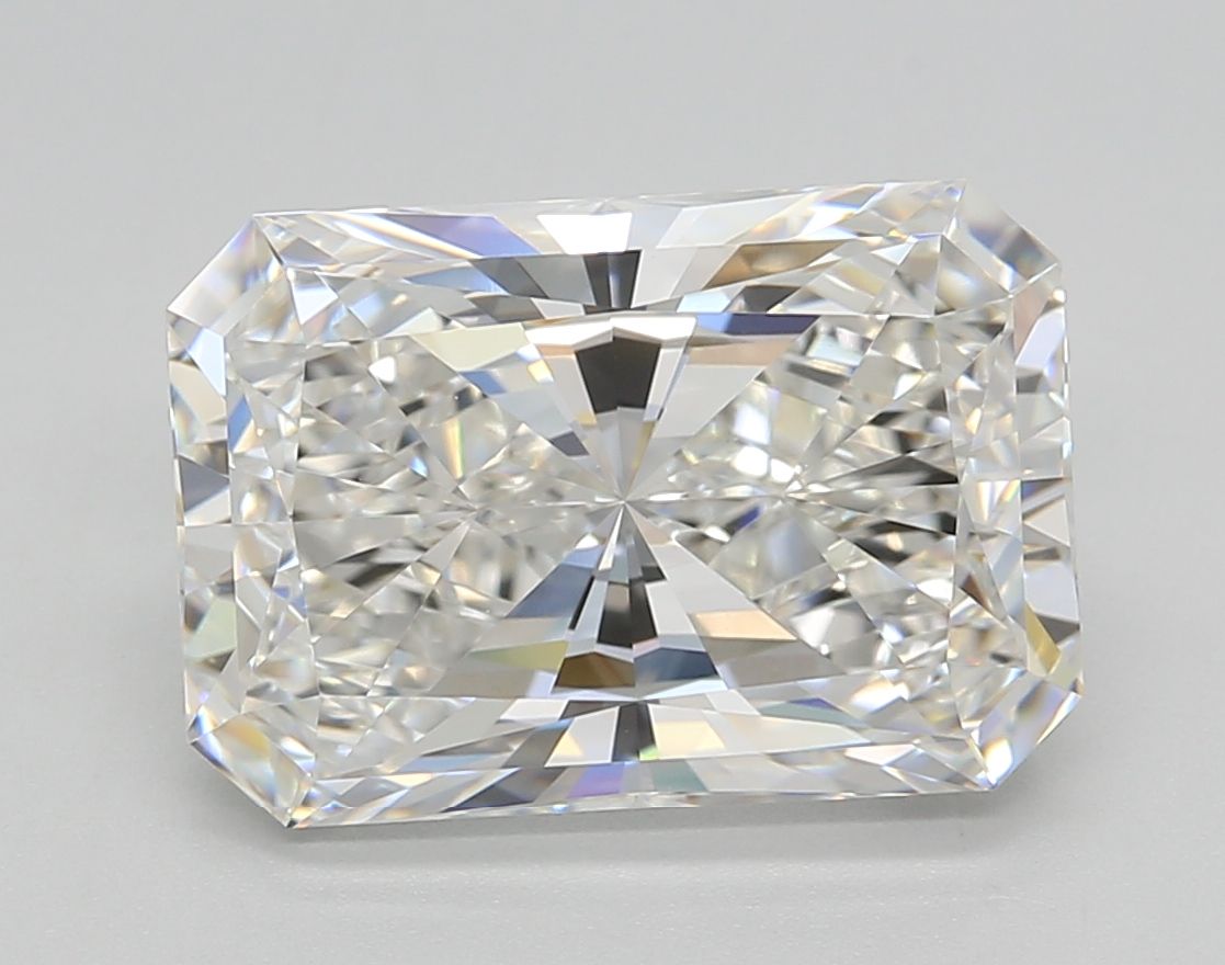 5.02-carat radiant diamond with F color, null cut, and VVS2 clarity.