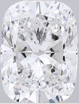 4.58-carat cushion diamond with E color, null cut, and VVS2 clarity.