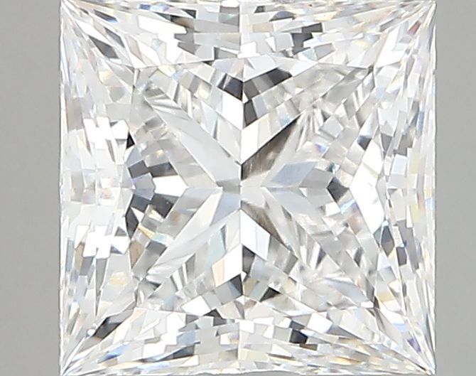 2.58-carat princess diamond with E color, null cut, and VVS2 clarity.