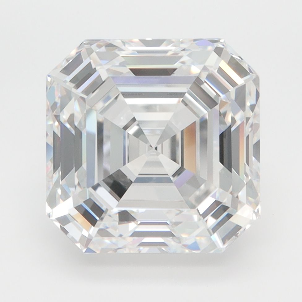 5.03-carat asscher diamond with D color, null cut, and VVS1 clarity.