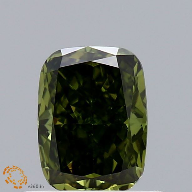 0.52 CT Fancy Deep Green CUSHION BRILLIANT