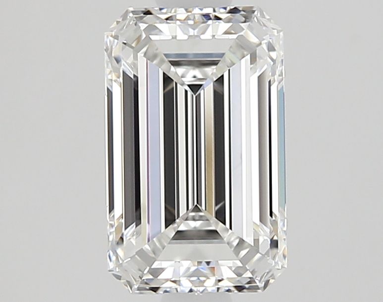 1.25-carat emerald diamond with E color, null cut, and VVS1 clarity.