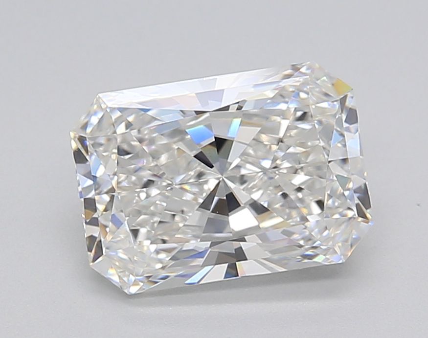 2.02-carat radiant diamond with E color, null cut, and VVS2 clarity.