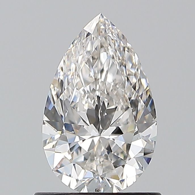 0.9-carat pear diamond with G color, null cut, and SI1 clarity.