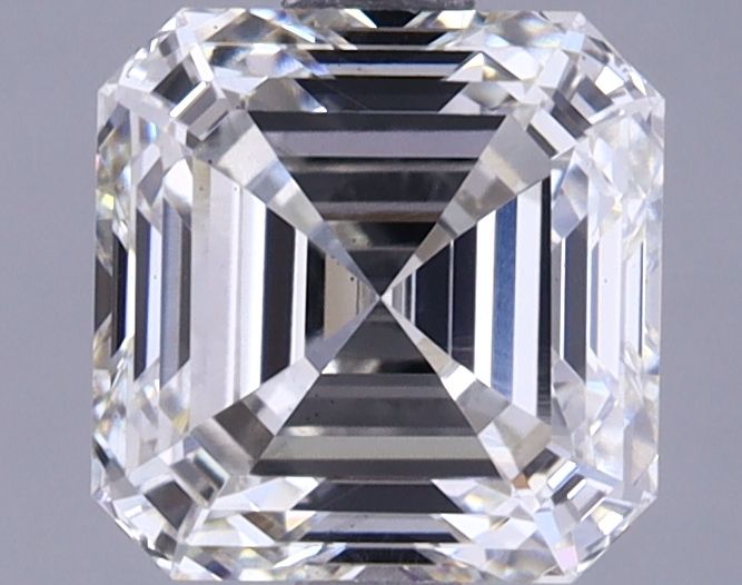 2.06-carat asscher diamond with H color, null cut, and VS2 clarity.