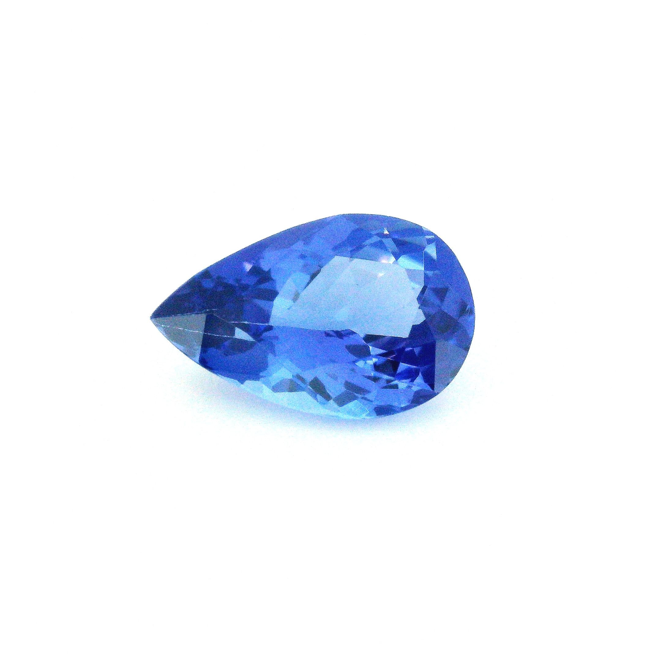 Tanzanit 3,08 ct, niebieski, szlif gruszka