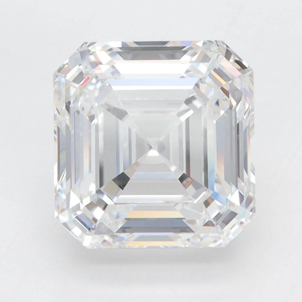 5.02-carat asscher diamond with D color, null cut, and VVS1 clarity.