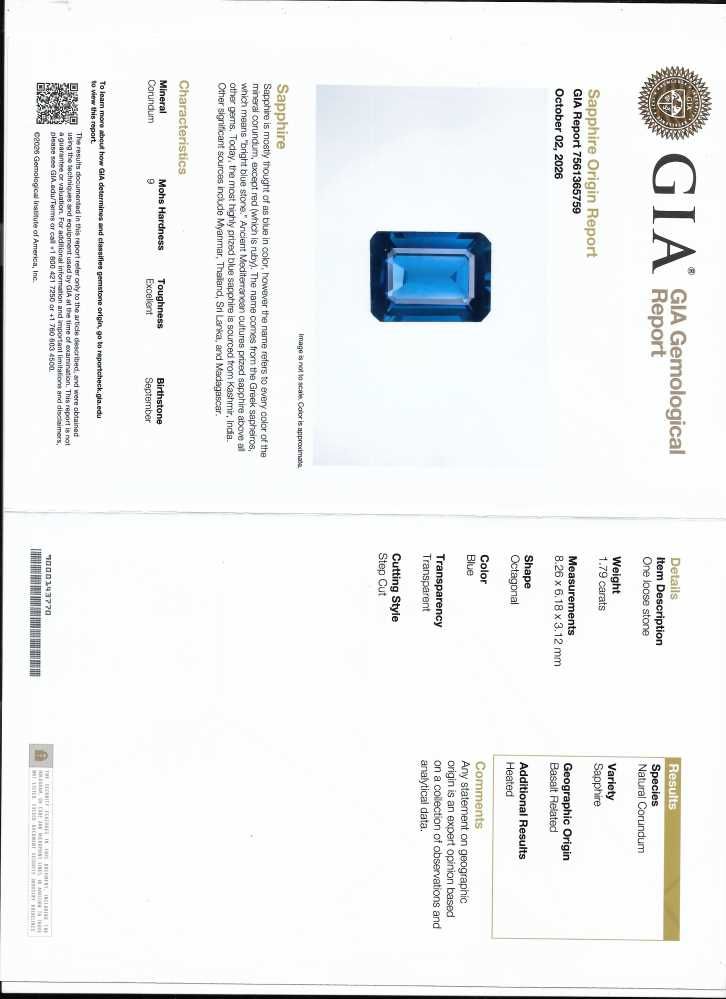 Szafir 1,79 ct, niebieski, szlif szmaragdowy