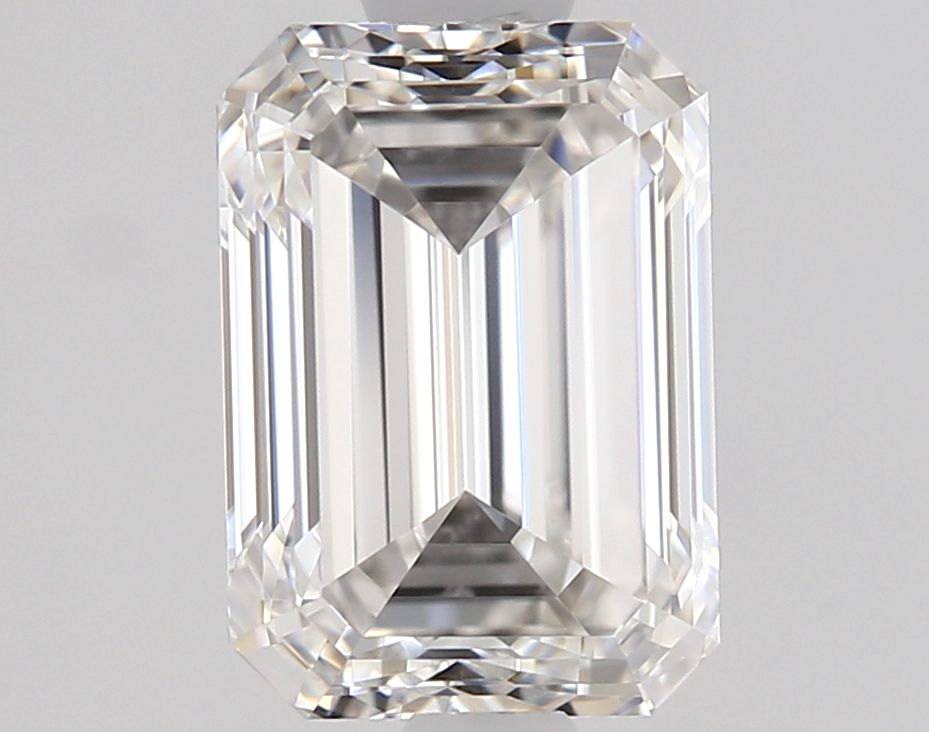 1.3-carat emerald diamond with F color, null cut, and VVS1 clarity.