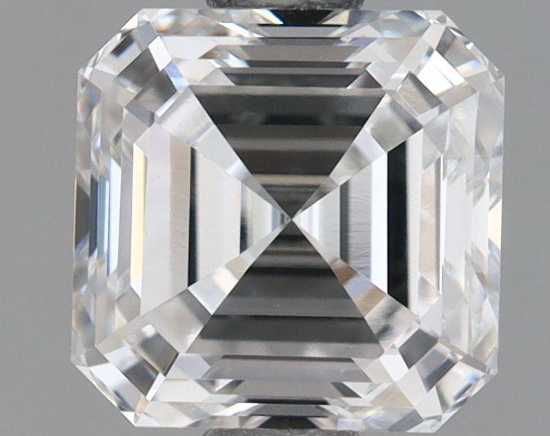 1.14-carat asscher diamond with E color, null cut, and VVS2 clarity.