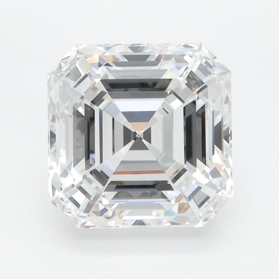 4.04-carat asscher diamond with D color, null cut, and VVS1 clarity.