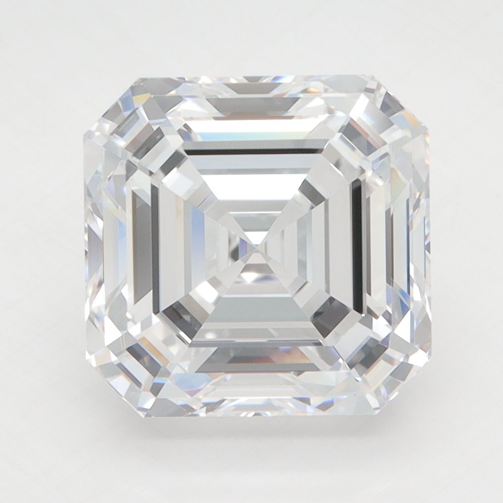5.28-carat asscher diamond with D color, null cut, and VVS1 clarity.