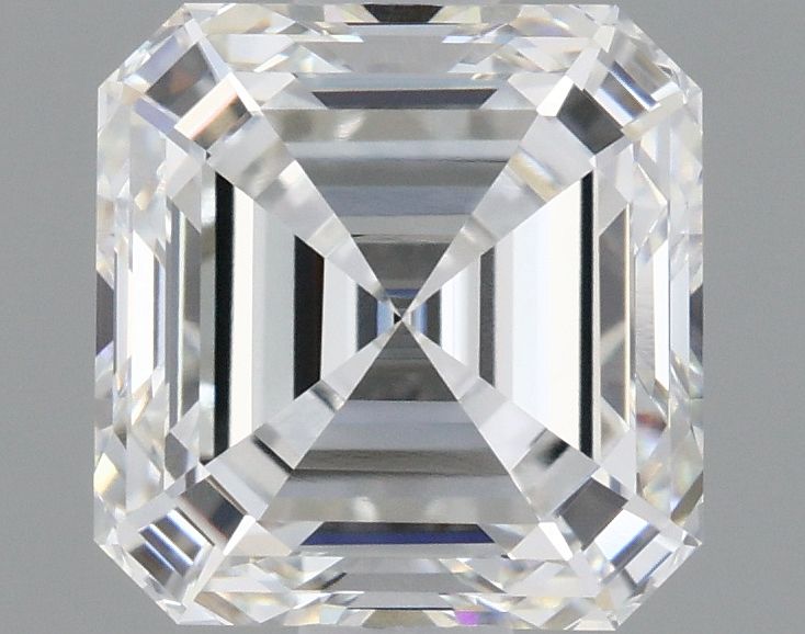 1.57-carat asscher diamond with E color, null cut, and VVS1 clarity.