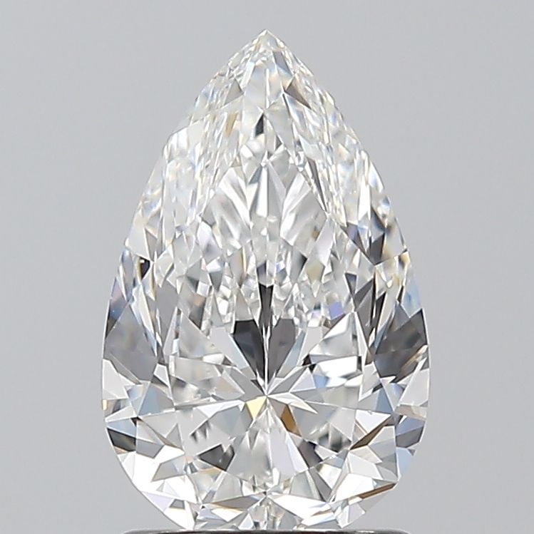 1.3-carat pear diamond with F color, null cut, and VS2 clarity.