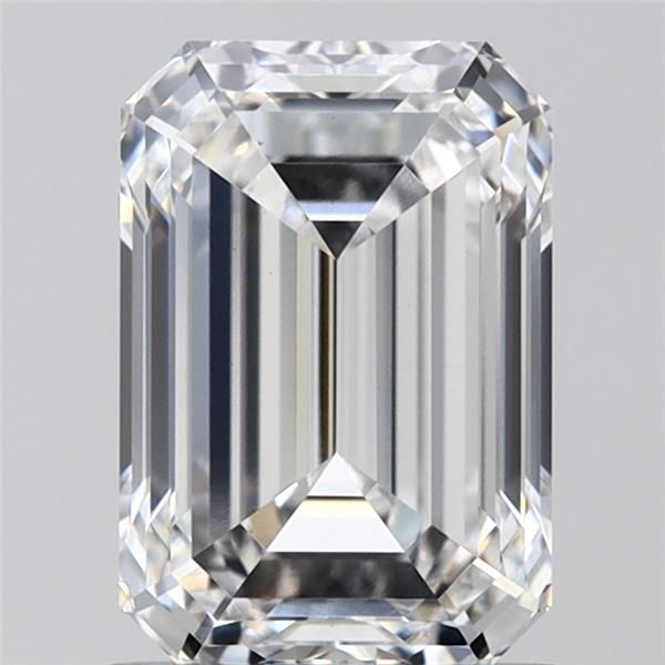 1.58-carat emerald diamond with E color, null cut, and VS1 clarity.