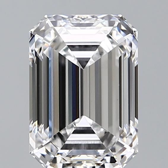 2.57-carat emerald diamond with D color, null cut, and VS1 clarity.