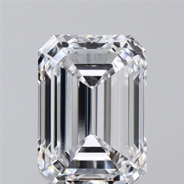 2.08-carat emerald diamond with D color, null cut, and VS1 clarity.