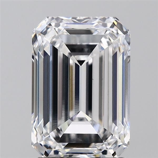 2.58-carat emerald diamond with D color, null cut, and VS1 clarity.