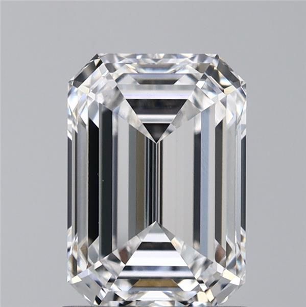 1.57-carat emerald diamond with E color, null cut, and VS1 clarity.