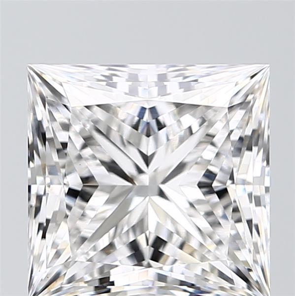 2.55-carat princess diamond with E color, null cut, and VS1 clarity.