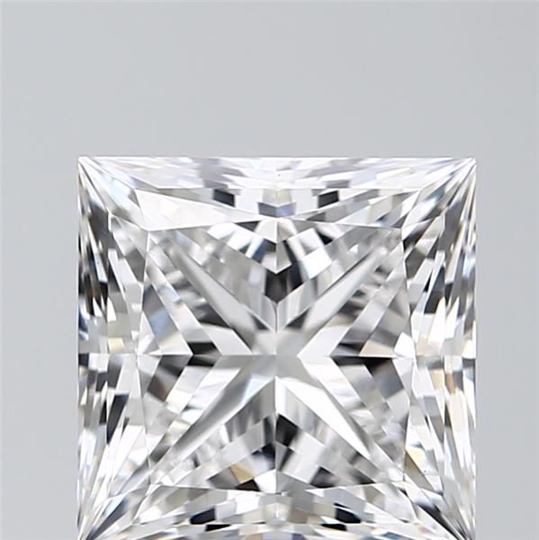 2.57-carat princess diamond with E color, null cut, and VS1 clarity.