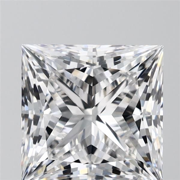 3.08-carat princess diamond with E color, null cut, and VVS2 clarity.