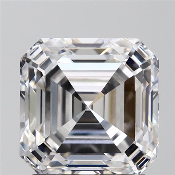 2.11-carat asscher diamond with E color, null cut, and VVS2 clarity.