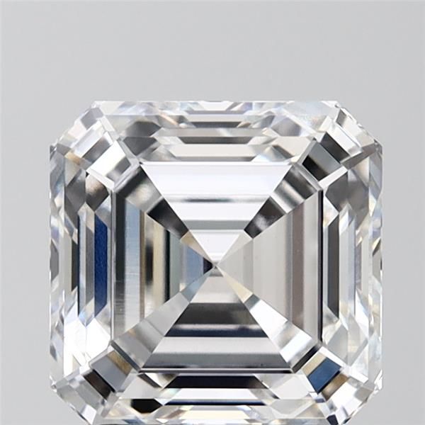 3.09-carat asscher diamond with E color, null cut, and VVS2 clarity.