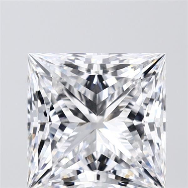 2.58-carat princess diamond with E color, null cut, and VVS2 clarity.