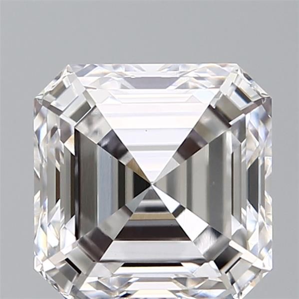 2.09-carat asscher diamond with E color, null cut, and VS1 clarity.