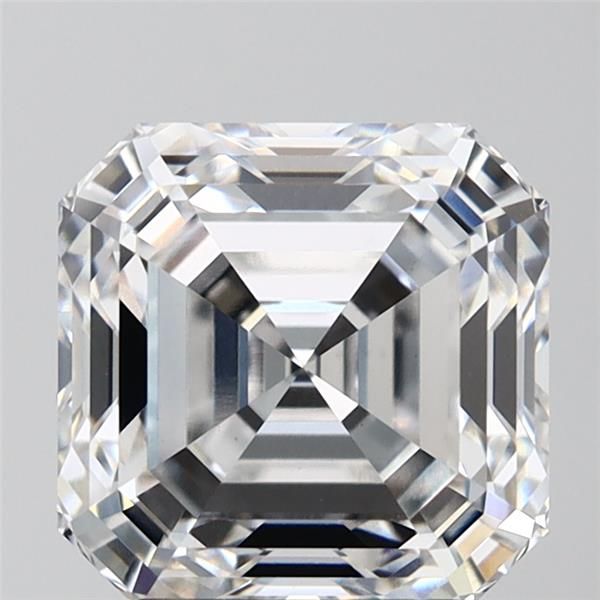 3.55-carat asscher diamond with F color, null cut, and VVS2 clarity.