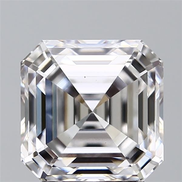 2.56-carat asscher diamond with F color, null cut, and VS1 clarity.
