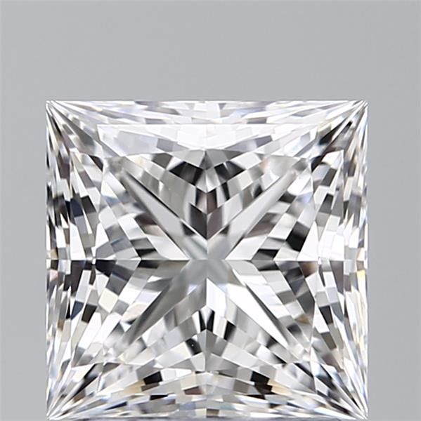 2.04-carat princess diamond with D color, null cut, and VS1 clarity.
