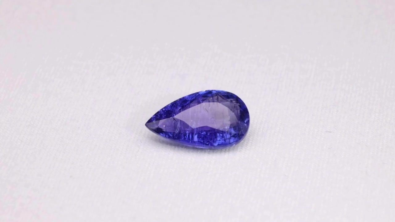 Tanzanit 7,63 ct, niebieski, szlif gruszka