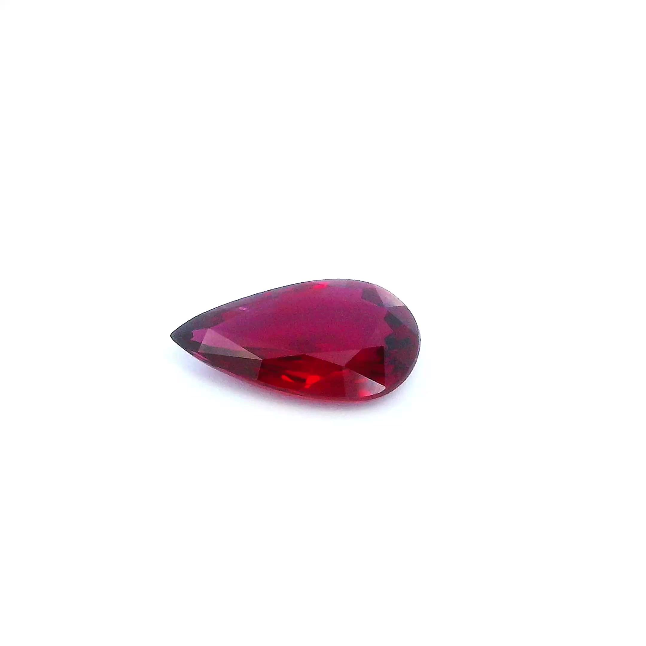 Rubin 1,73 ct, czerwony, szlif gruszka
