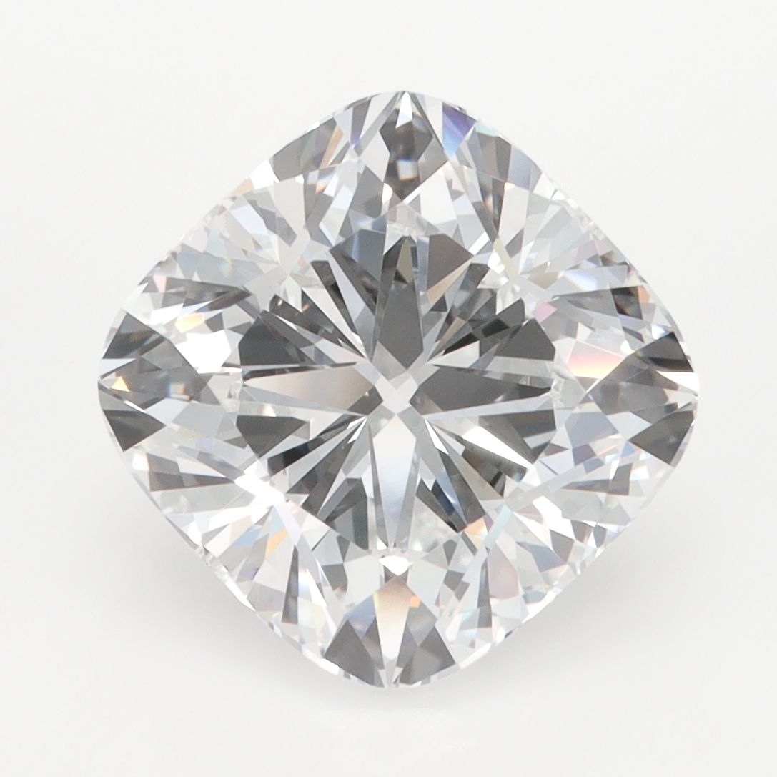 5-carat cushion diamond with D color, null cut, and VVS2 clarity.