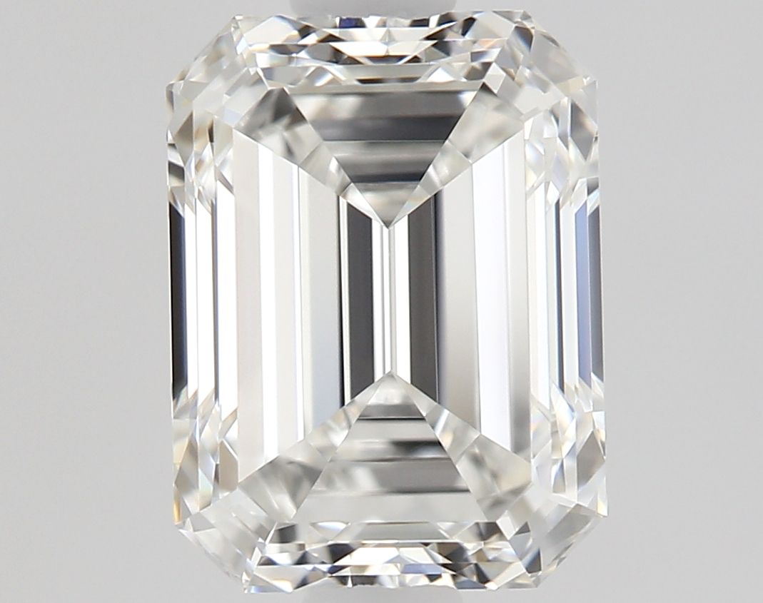 1.1-carat emerald diamond with F color, null cut, and VVS2 clarity.