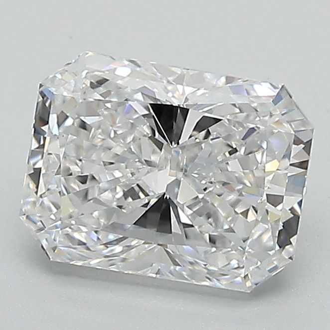 1.61-carat radiant diamond with E color, null cut, and VVS2 clarity.