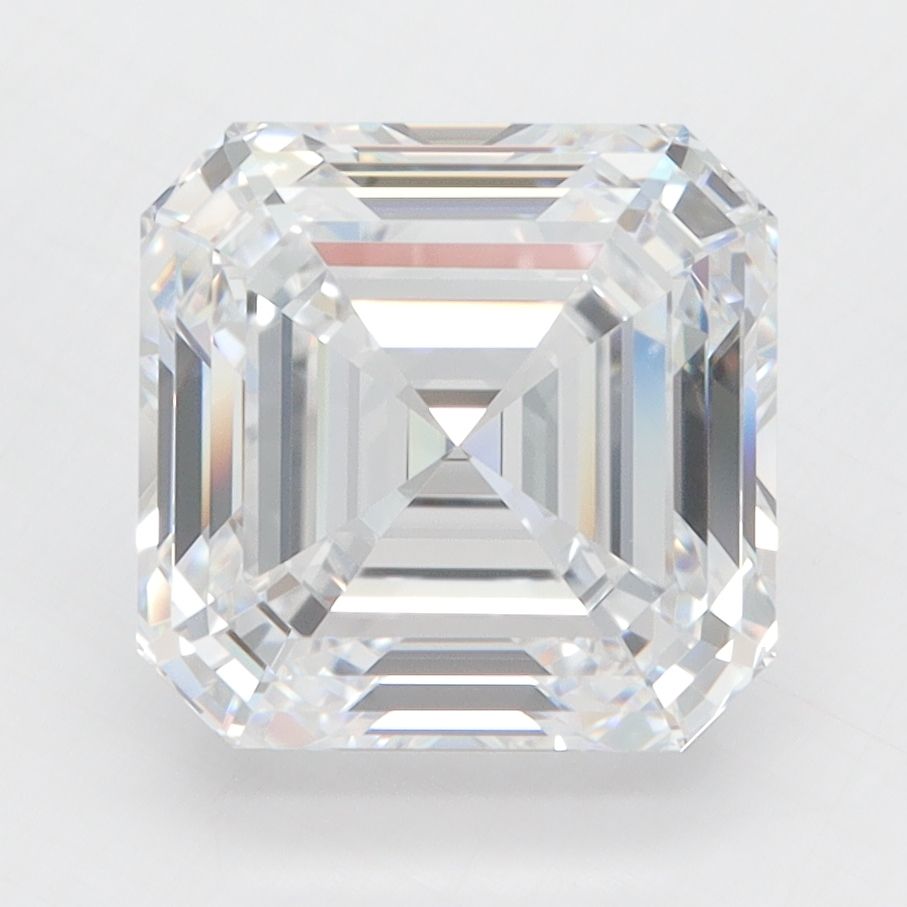 3.96-carat asscher diamond with D color, null cut, and VVS2 clarity.