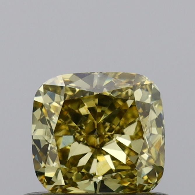 0.58 CT Fancy Intense Gray Yellow CUSHION BRILLIANT