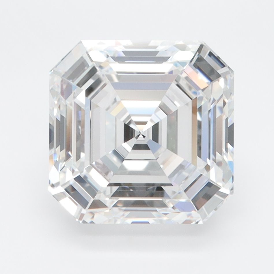 4.02-carat asscher diamond with E color, null cut, and VVS1 clarity.