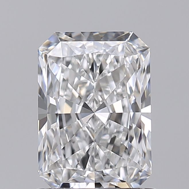 1.02-carat radiant diamond with E color, null cut, and VVS1 clarity.