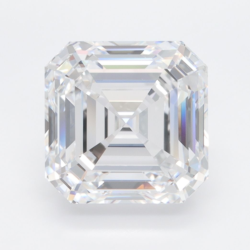 5.06-carat asscher diamond with D color, null cut, and VVS1 clarity.
