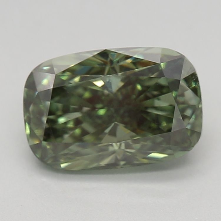 0.88 CT Fancy Deep Green CUSHION BRILLIANT